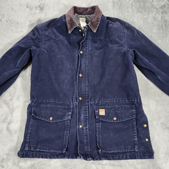 Vintage Carhartt Jacket Mens Large Blue Blanket Lined Chore Work Coat C52 MDT - Picture 2 of 14